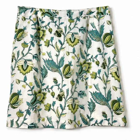 Ann Taylor LOFT Dresses & Skirts - LOFT Ann Taylor Floral Linen Blend Skirt Size 14 White Blue Green